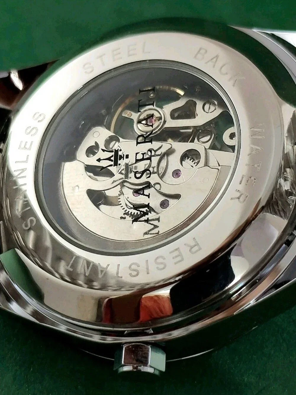Maserati Skeleton Dial Stainless Steel Watch - Turquoise Accents Refurbished
